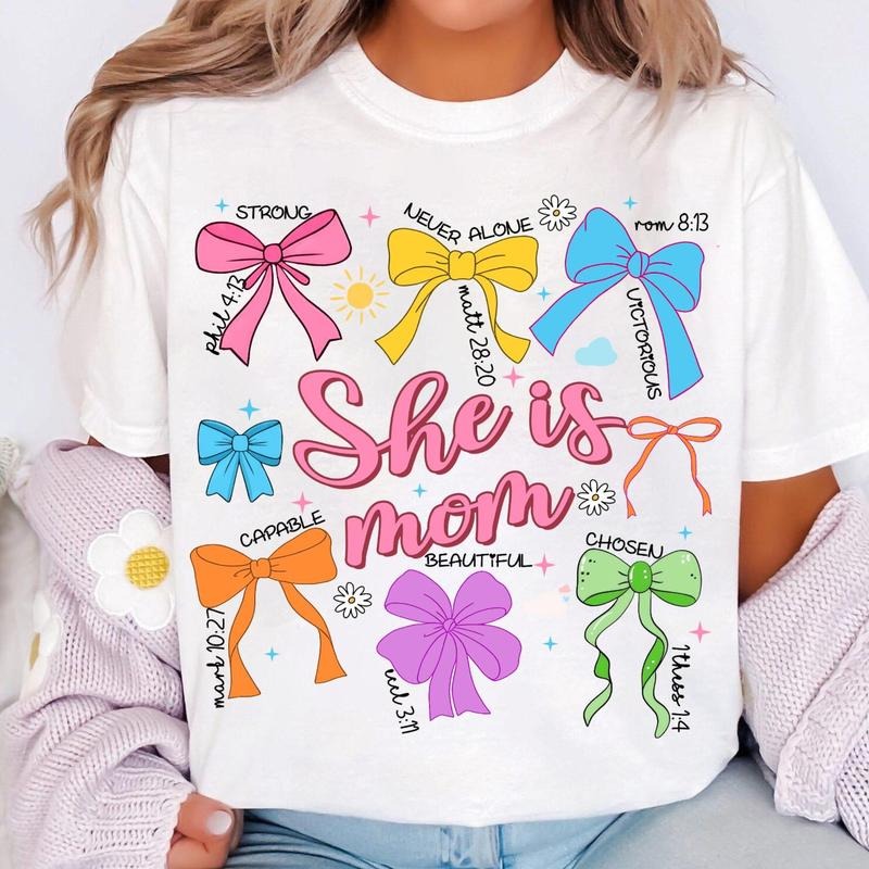Mom Coquette Bow She Is Bible Verses Blessed - Adult & Kids T-Shirts, Sweatshirts & Hoodies apparel design preview 1