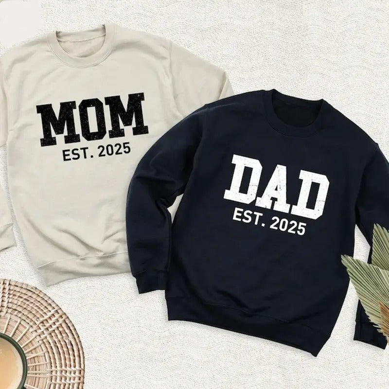 Mom Dad Est 2025 Pregnancy Announcement New Year Mama - Adult & Kids T-Shirts, Sweatshirts & Hoodies apparel design preview 1