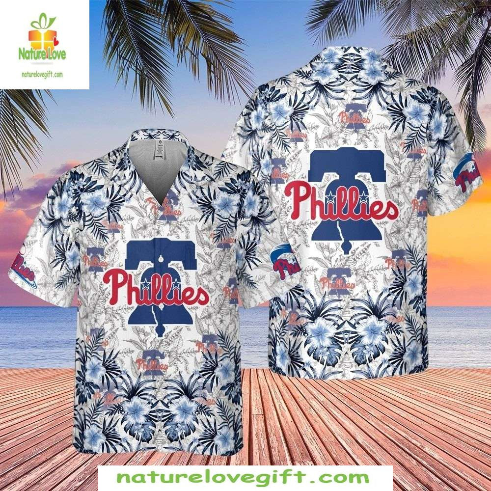 Philadelphia Phillies Hawaiian Monochrome Floral - Adult & Kids T-Shirts, Sweatshirts & Hoodies apparel design preview 1