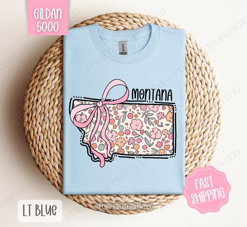 Montana Gildan Cute State Floral Bow - Adult & Kids T-Shirts, Sweatshirts & Hoodies apparel design preview 1