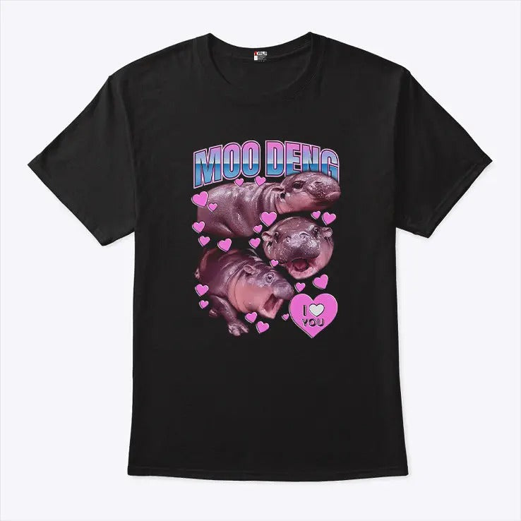 Moo Deng I Love You Cute Baby Hippo - Adult & Kids T-Shirts, Sweatshirts & Hoodies apparel design preview 1