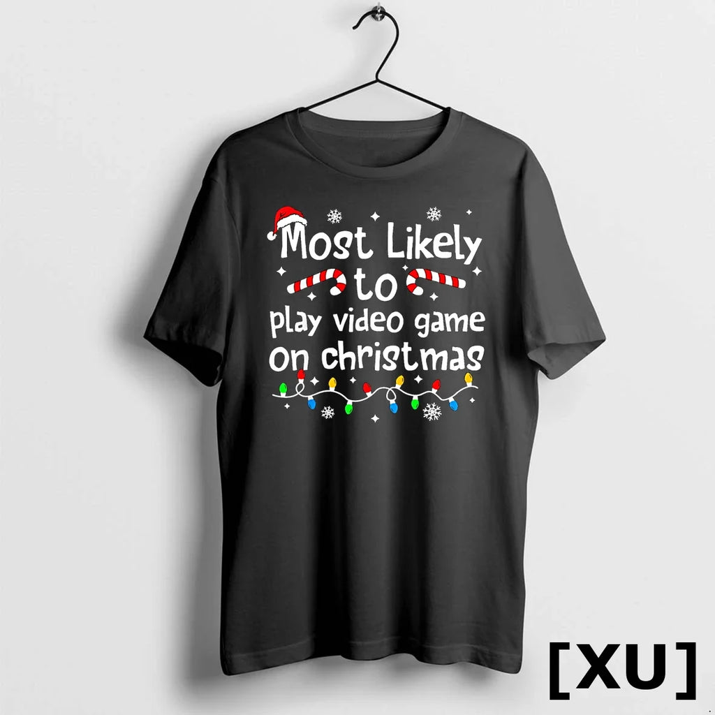 Most Likely To Play Video Games On Christmas Matching - Adult & Kids T-Shirts, Sweatshirts & Hoodies apparel design preview 1
