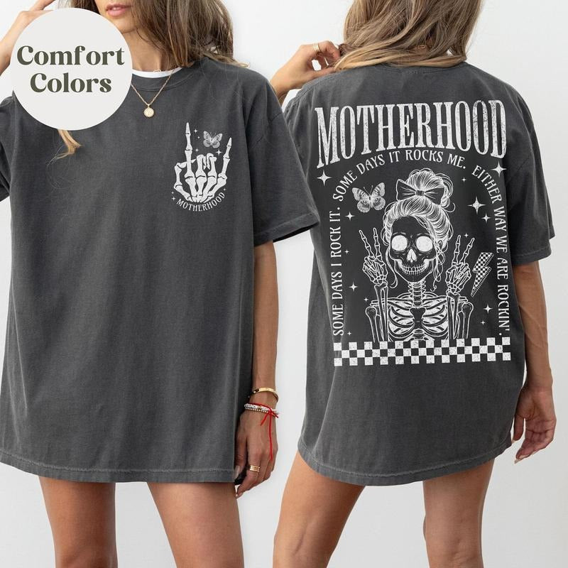 Motherhood Some Days I Rock Rocker Mama Cute Skeleton - Adult & Kids T-Shirts, Sweatshirts & Hoodies apparel design preview 1