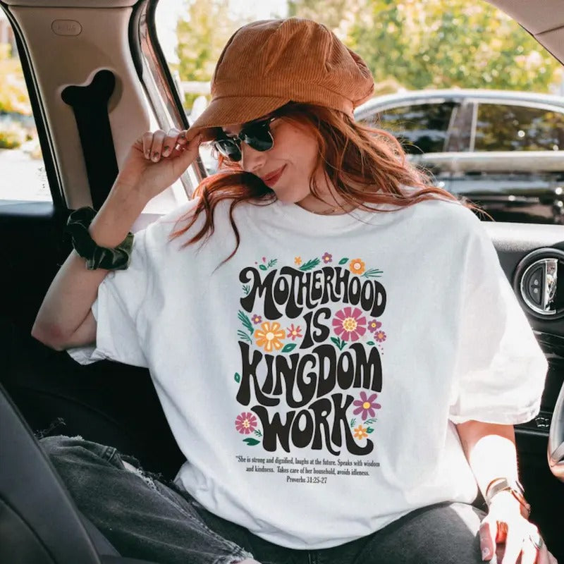 Motherhood Is Kingdom Work Vintage Christian Mom - Adult & Kids T-Shirts, Sweatshirts & Hoodies apparel design preview 1