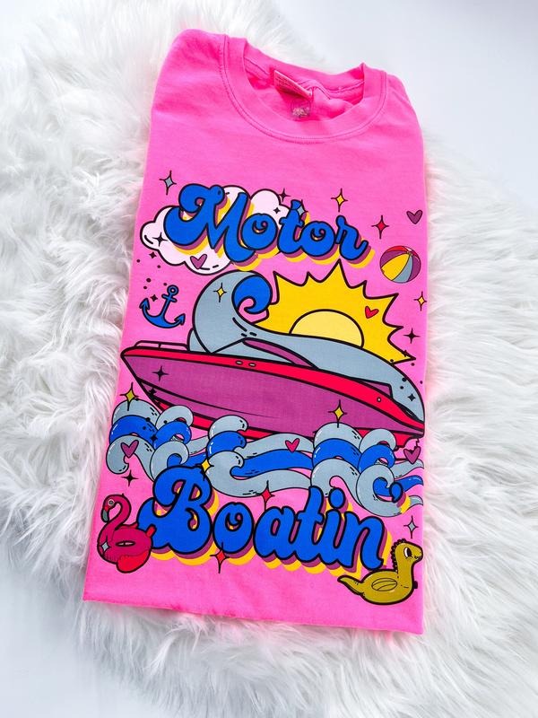 Motor Boatin Retro Boat Summer Multiple Colors Comfy - Adult & Kids T-Shirts, Sweatshirts & Hoodies apparel design preview 1