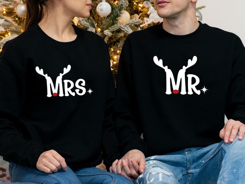 Mr Mrs Reindeer Married Couples Matching Husband Wife - Adult & Kids T-Shirts, Sweatshirts & Hoodies apparel design preview 1