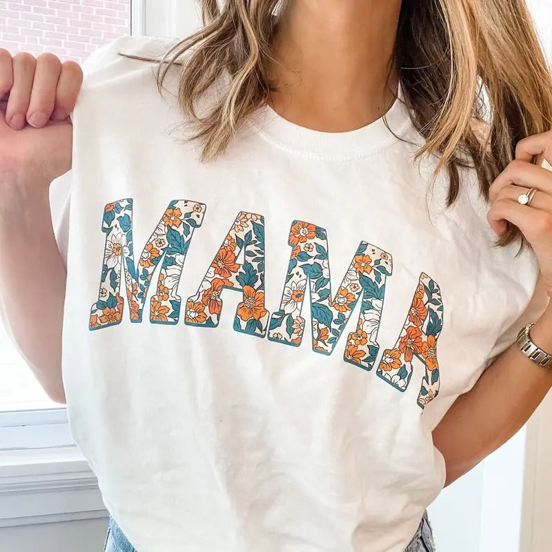 Multi Floral Print MAMA Summer Top Mom Casual - Adult & Kids T-Shirts, Sweatshirts & Hoodies apparel design preview 1