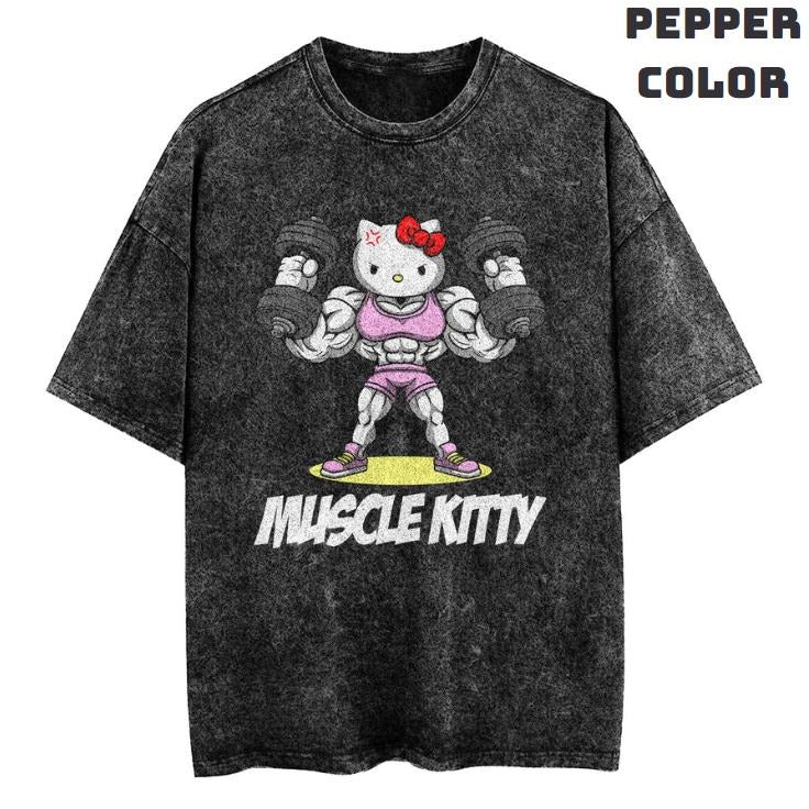 Muscle Kitty Vintage Gym Funny Anime Vacation Outfits - Adult & Kids T-Shirts, Sweatshirts & Hoodies apparel design preview 1