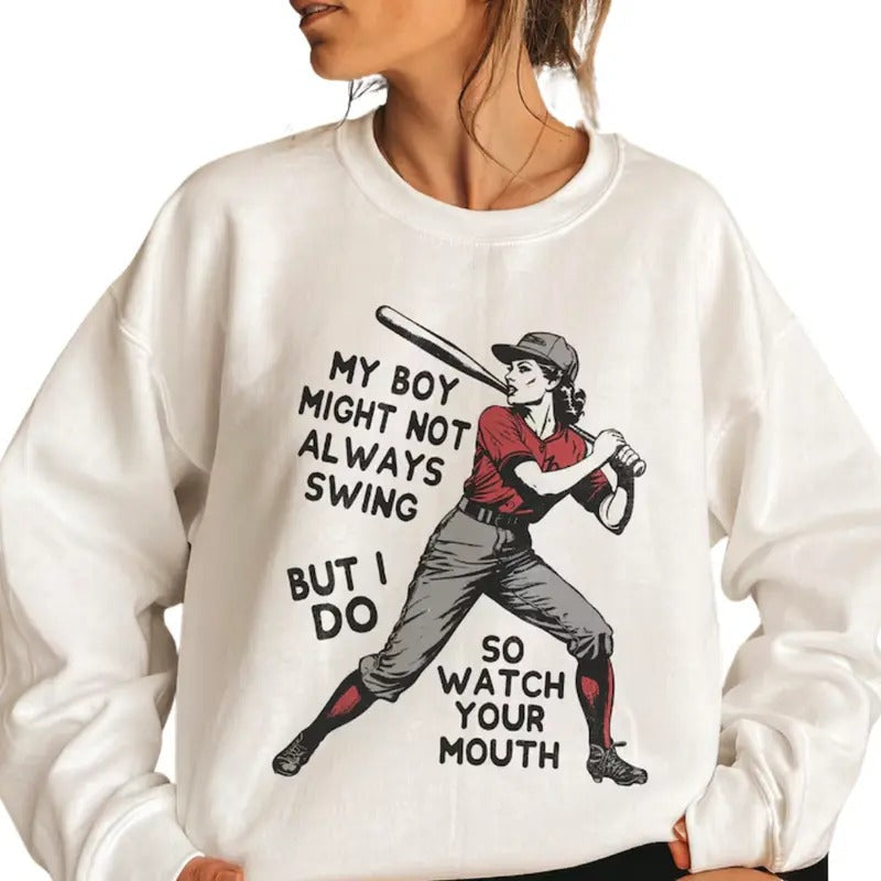 My Boy Might Not Always Swing But I Do Funny Baseball - Adult & Kids T-Shirts, Sweatshirts & Hoodies apparel design preview 1