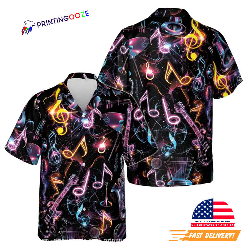 Mysterious Neon Music Note Guitar Hawaiian - Adult & Kids T-Shirts, Sweatshirts & Hoodies apparel design preview 1