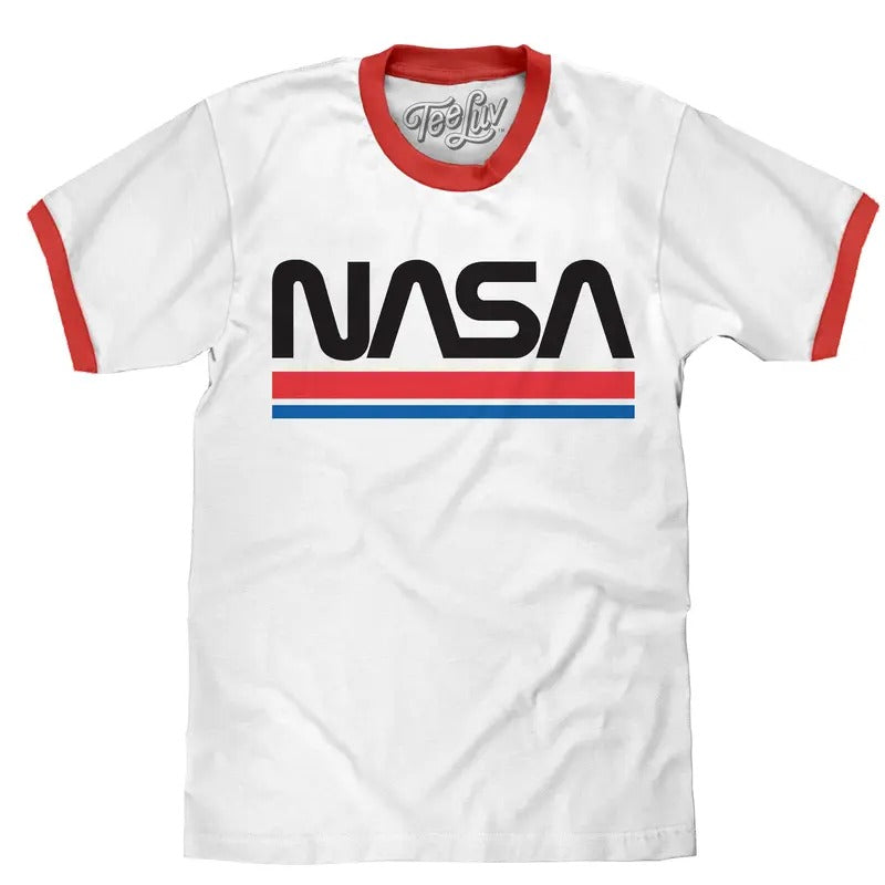 NASA Worm Logo Ringer White Red - Adult & Kids T-Shirts, Sweatshirts & Hoodies apparel design preview 1