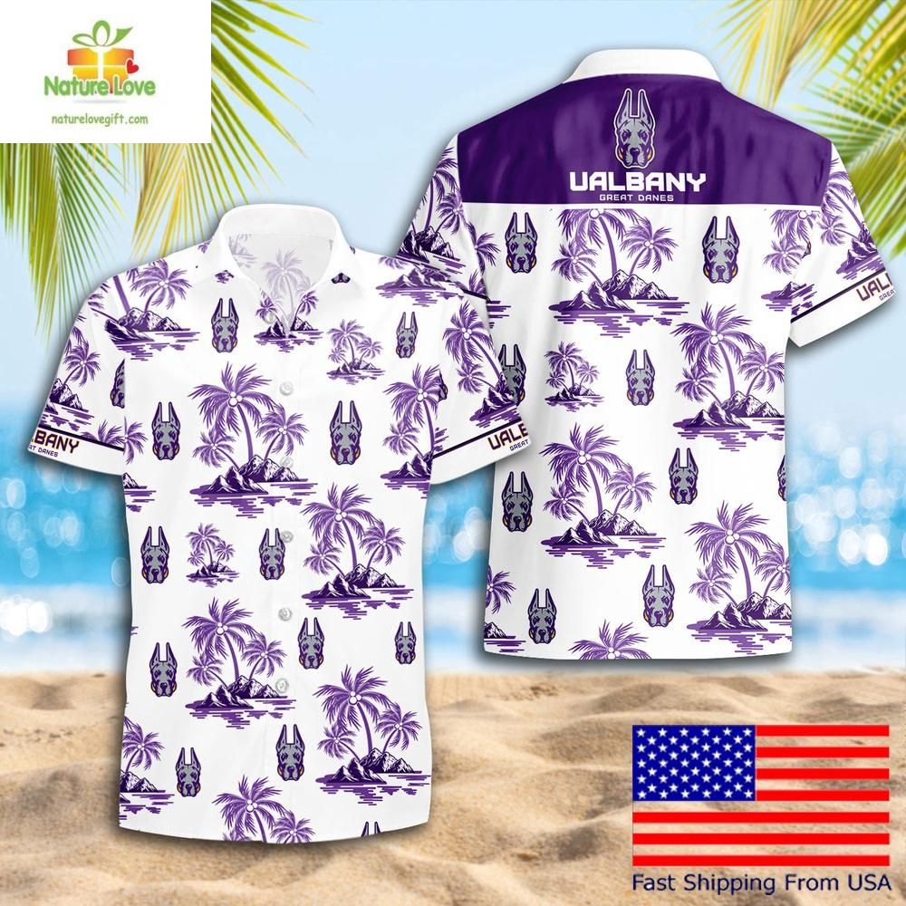 NCAA Albany Great Danes Hawaiian Coconut Tree Logo - Adult & Kids T-Shirts, Sweatshirts & Hoodies apparel design preview 1