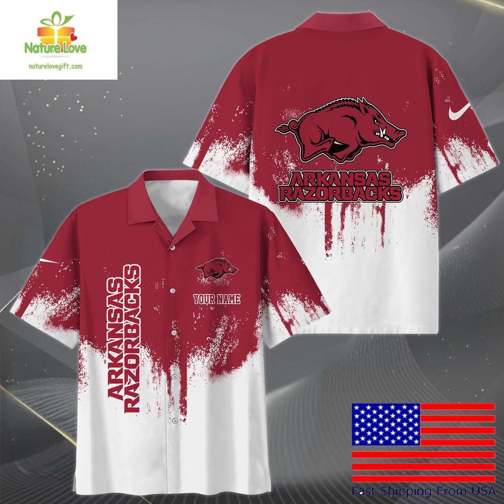 Arkansas Razorbacks Hawaiian with Paint Splatter Logo - Adult & Kids T-Shirts, Sweatshirts & Hoodies apparel design preview 1