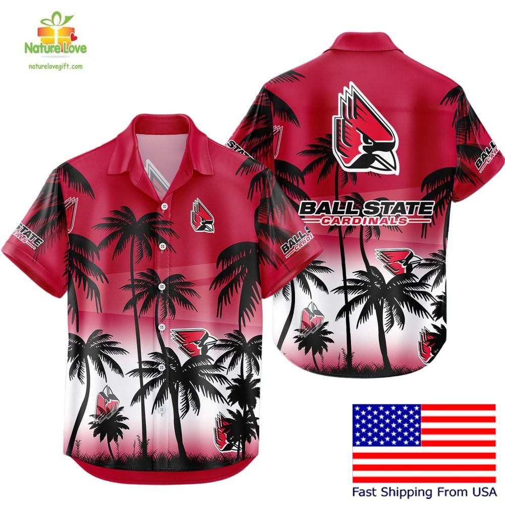NCAA Ball State Cardinals Hawaiian Tropical Coconut - Adult & Kids T-Shirts, Sweatshirts & Hoodies apparel design preview 1