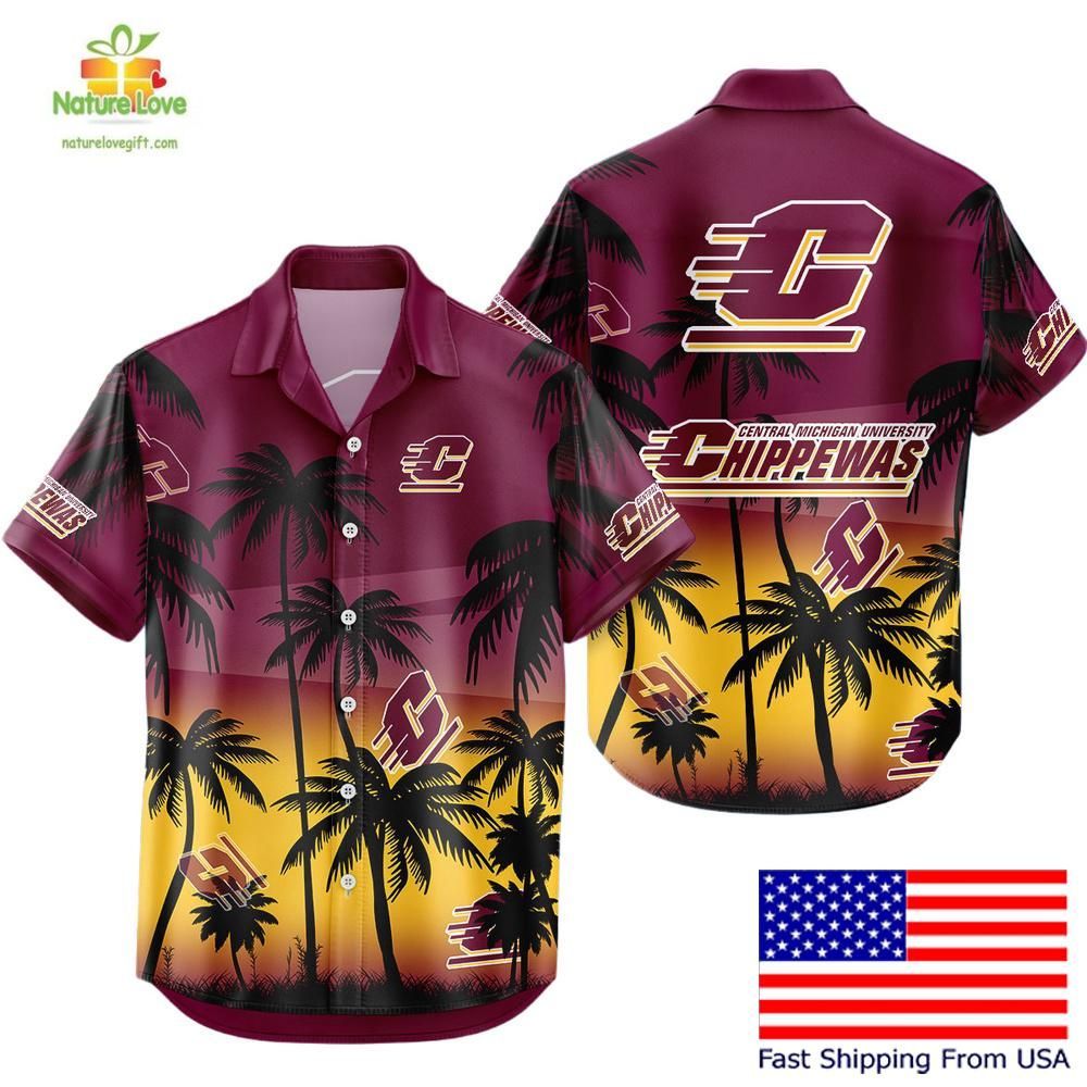 NCAA Chippewas Hawaiian Tropical Coconut Forest Fan - Adult & Kids T-Shirts, Sweatshirts & Hoodies apparel design preview 1