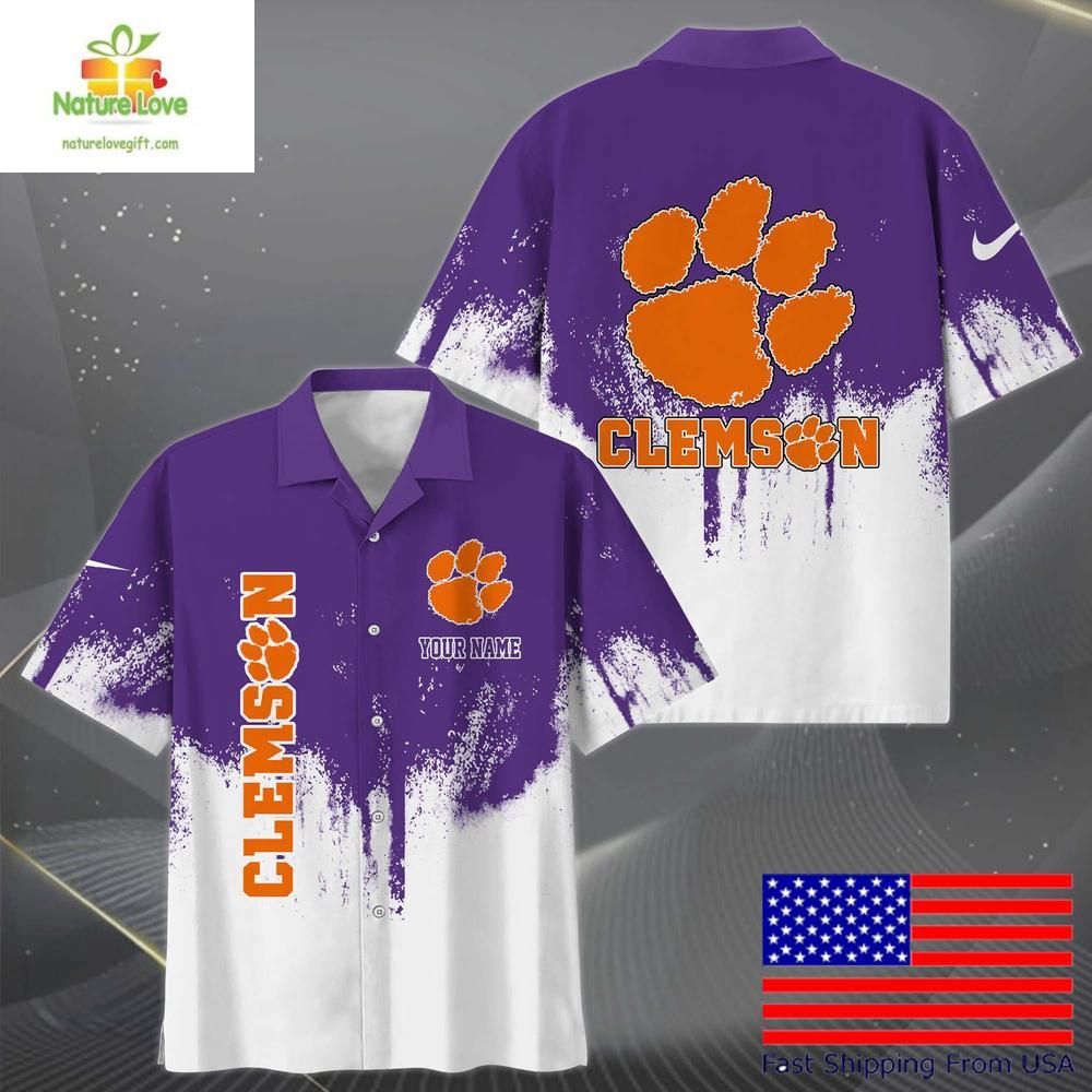 Clemson Tigers Hawaiian Custom Paint Splatter Logo - Adult & Kids T-Shirts, Sweatshirts & Hoodies apparel design preview 1
