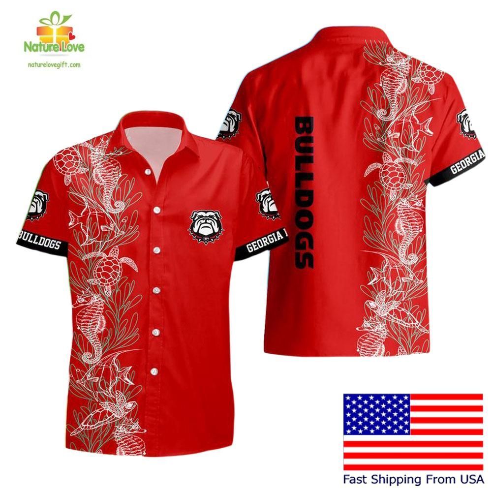 Georgia Bulldogs Hawaiian Turtle Seaweed Pattern Mens - Adult & Kids T-Shirts, Sweatshirts & Hoodies apparel design preview 1