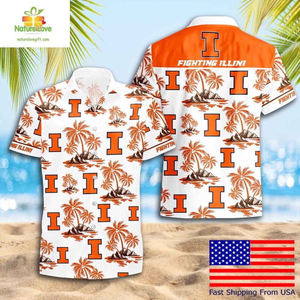 NCAA Illinois Fighting Illini Hawaiian Coconut Tree - Adult & Kids T-Shirts, Sweatshirts & Hoodies apparel design preview 1
