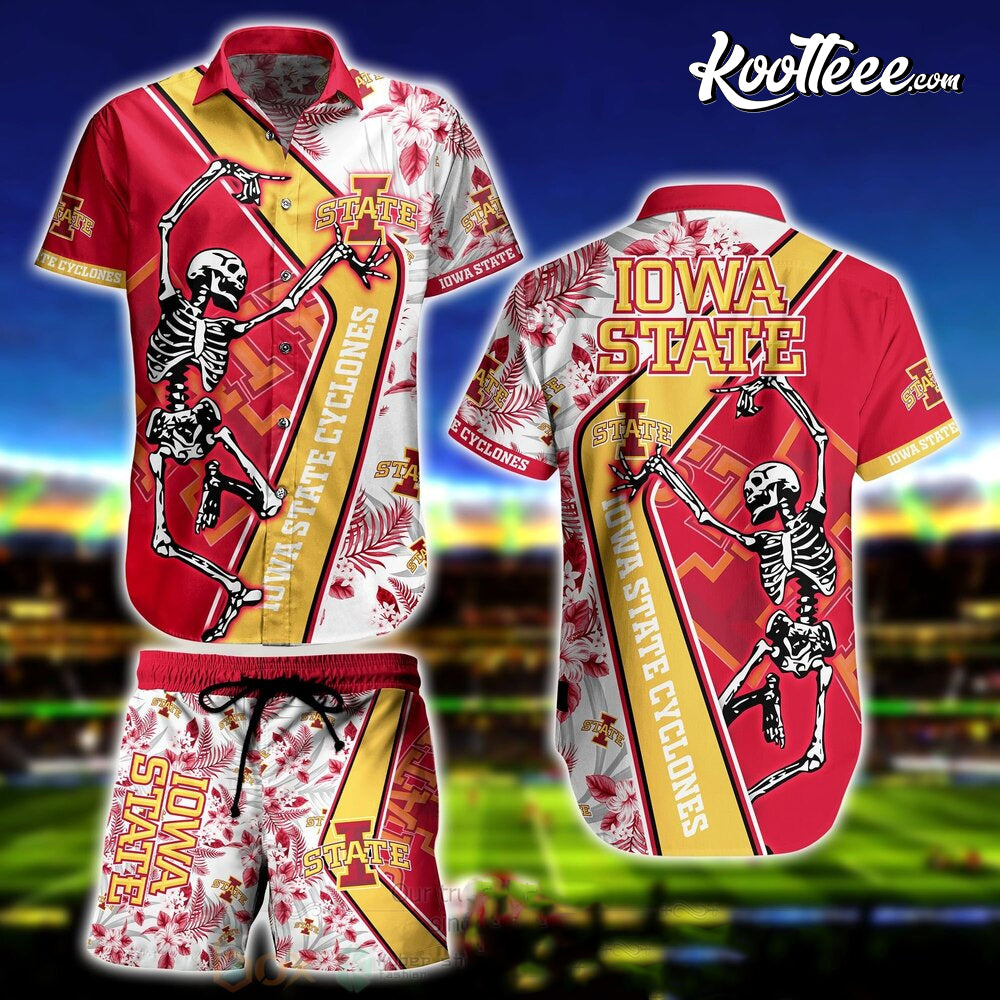 NCAA Iowa State Cyclones Skeleton Hawaiian And Shorts - Adult & Kids T-Shirts, Sweatshirts & Hoodies apparel design preview 1