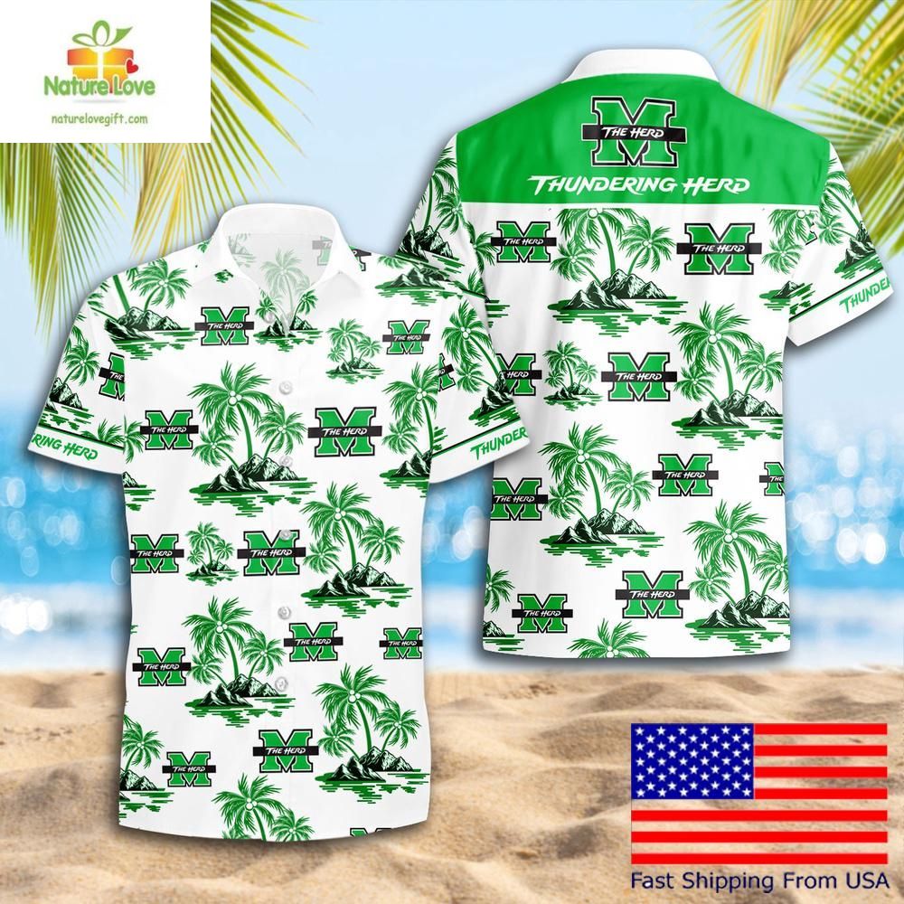 NCAA Marshall Thundering Herd Hawaiian Coconut Tree - Adult & Kids T-Shirts, Sweatshirts & Hoodies apparel design preview 1