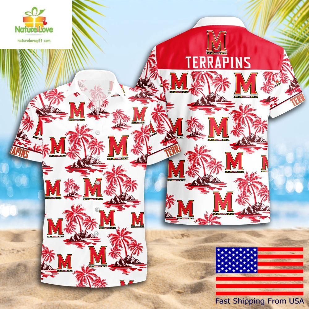 Maryland Terrapins Hawaiian NCAA Coconut Tree Logo - Adult & Kids T-Shirts, Sweatshirts & Hoodies apparel design preview 1