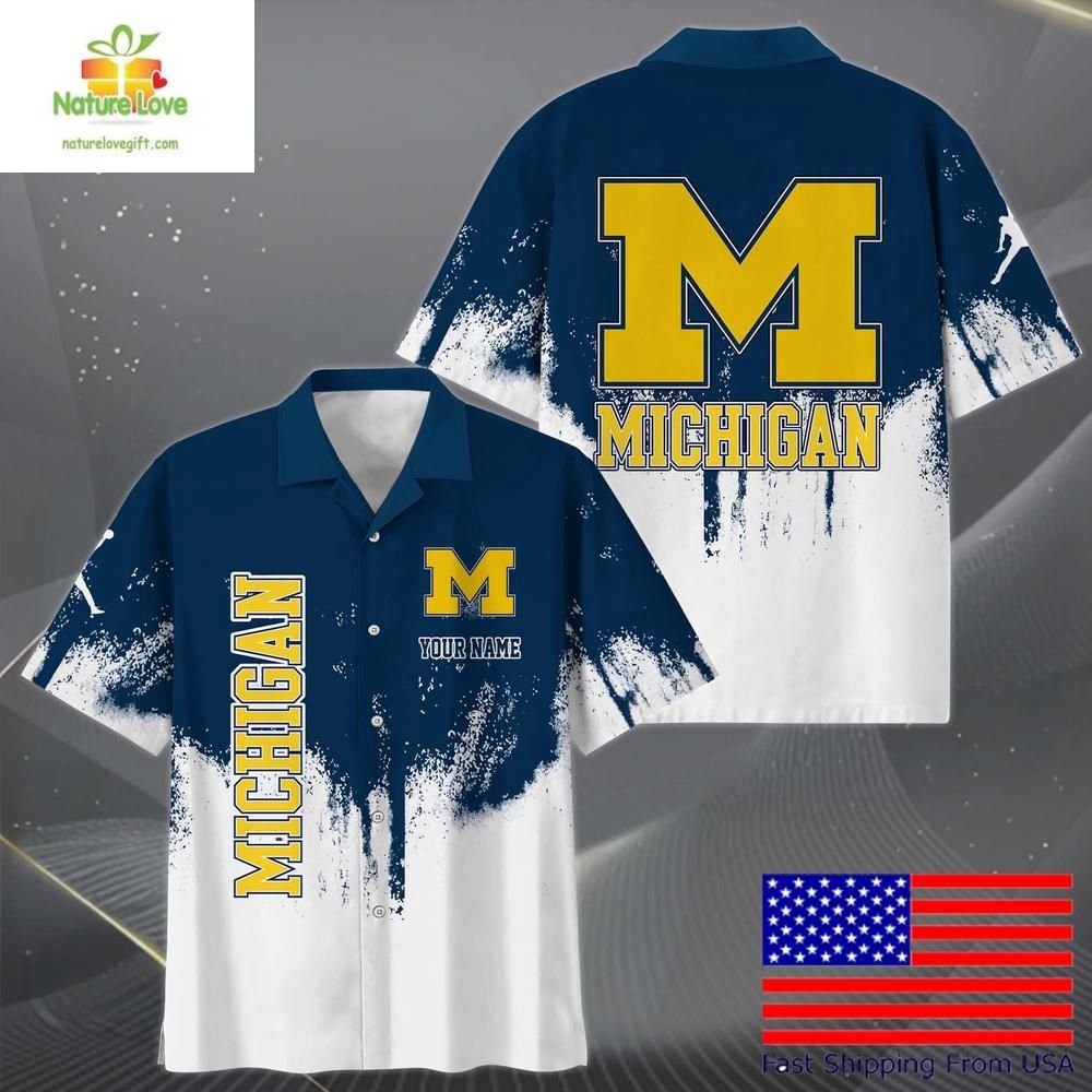 Michigan Wolverines Hawaiian Custom Paint Splatter - Adult & Kids T-Shirts, Sweatshirts & Hoodies apparel design preview 1
