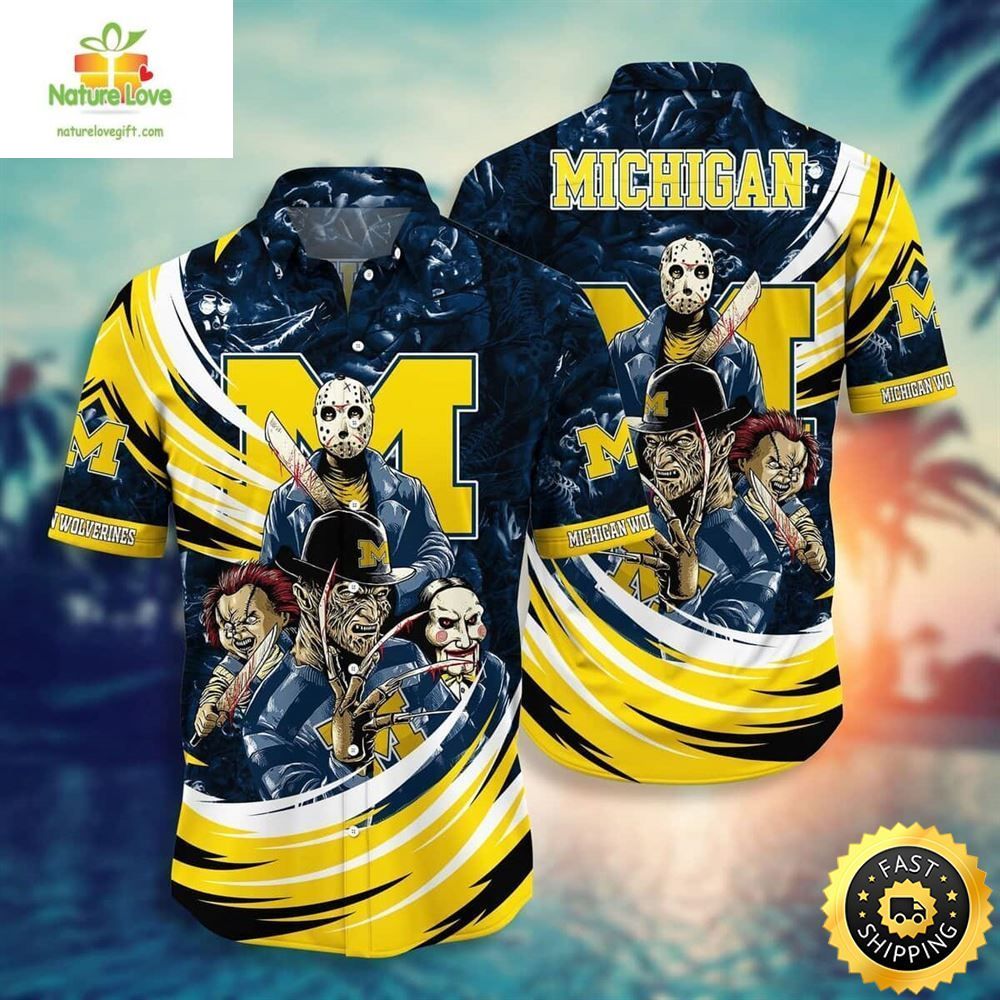 Michigan Wolverines Hawaiian Horror Icons Freddy - Adult & Kids T-Shirts, Sweatshirts & Hoodies apparel design preview 1