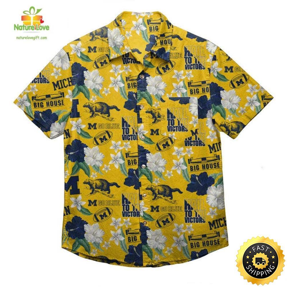 Michigan Wolverines Hawaiian Gift for Beach NCAA Fans - Adult & Kids T-Shirts, Sweatshirts & Hoodies apparel design preview 1