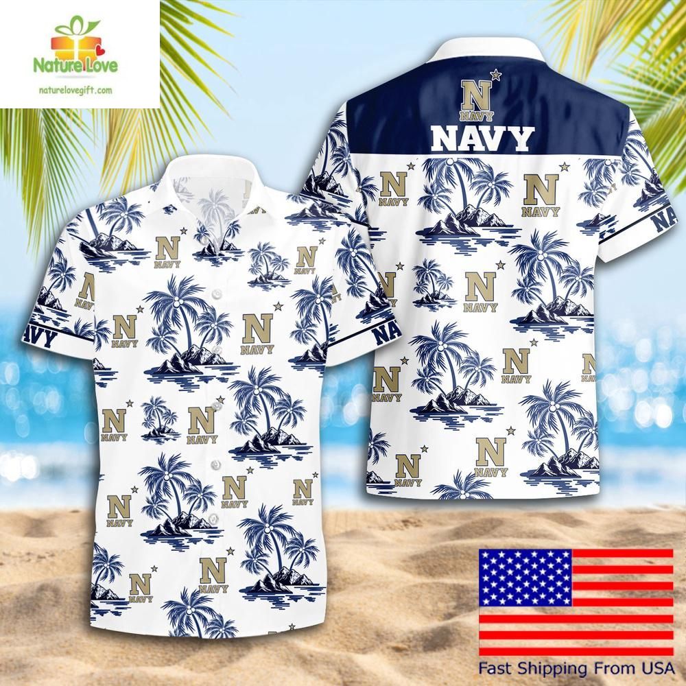 NCAA Navy Midshipmen Hawaiian Coconut Tree Logo - Adult & Kids T-Shirts, Sweatshirts & Hoodies apparel design preview 1