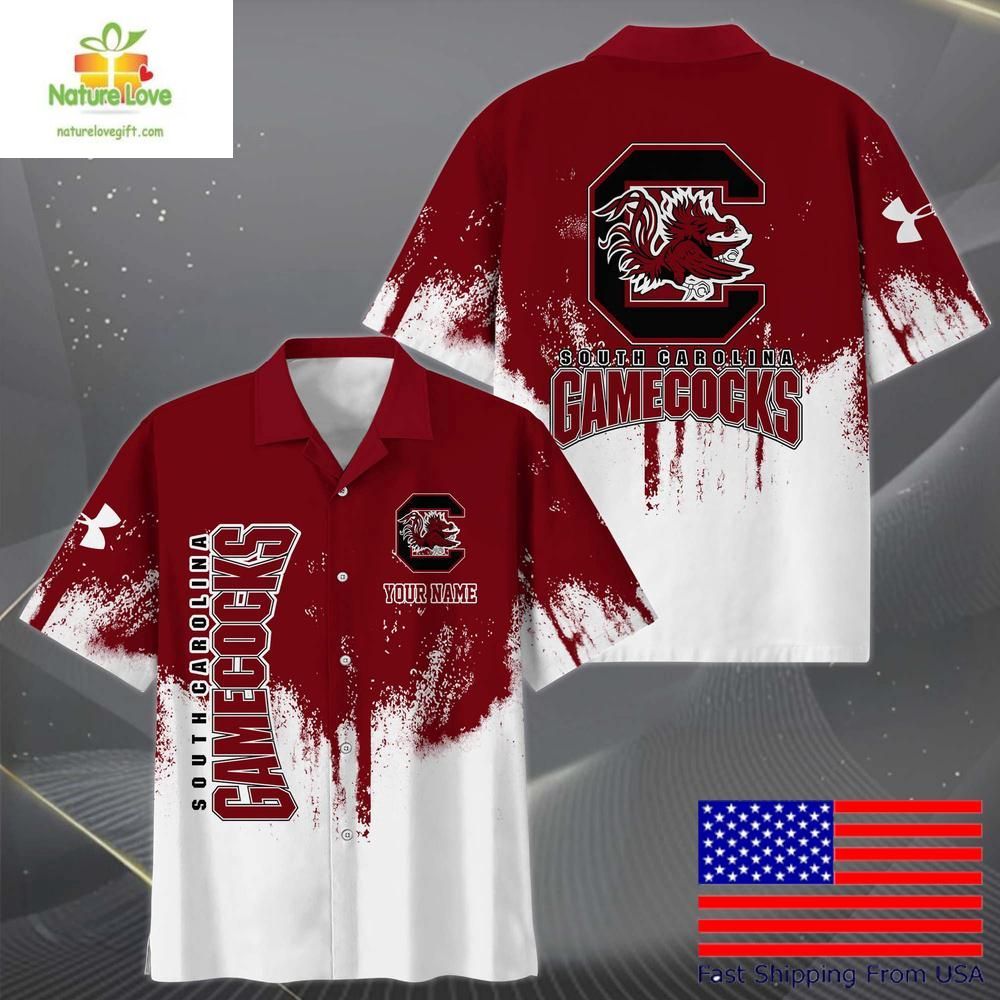 NCAA Gamecocks Hawaiian Custom Paint Splatter Logo - Adult & Kids T-Shirts, Sweatshirts & Hoodies apparel design preview 1