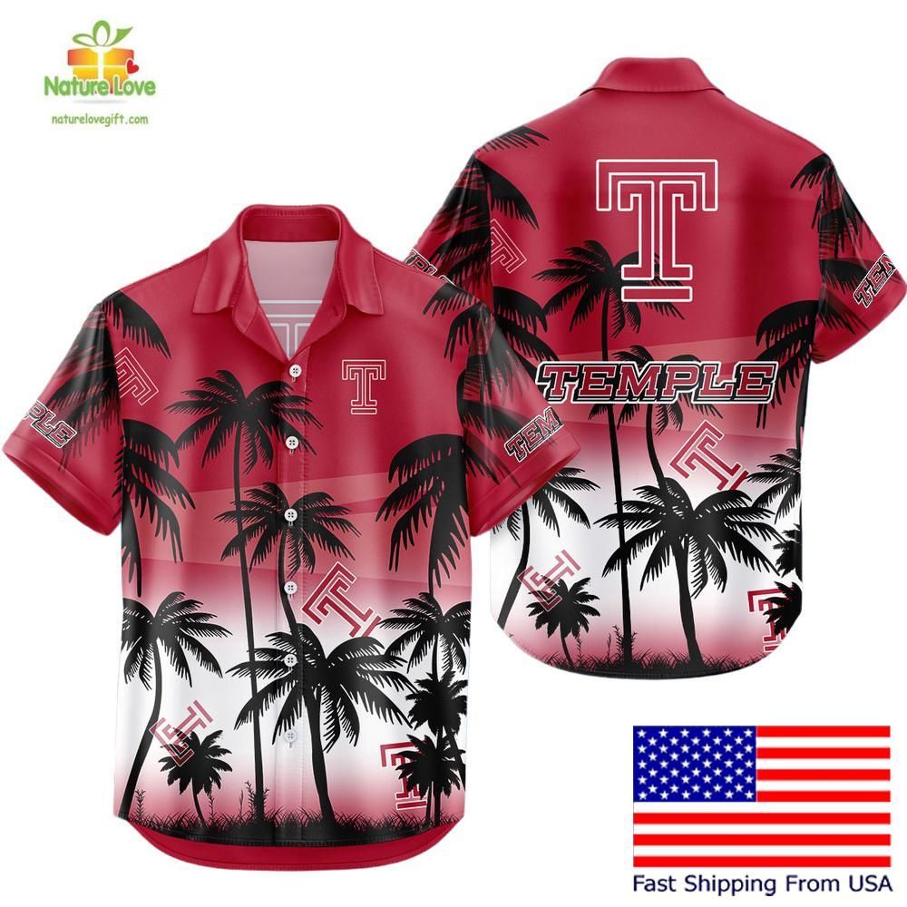 Temple Owls Hawaiian NCAA Tropical Coconut Forest Fan - Adult & Kids T-Shirts, Sweatshirts & Hoodies apparel design preview 1