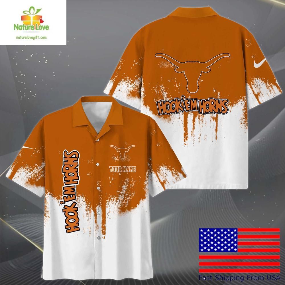 Texas Longhorns Hawaiian with Paint Splatter Logo for - Adult & Kids T-Shirts, Sweatshirts & Hoodies apparel design preview 1