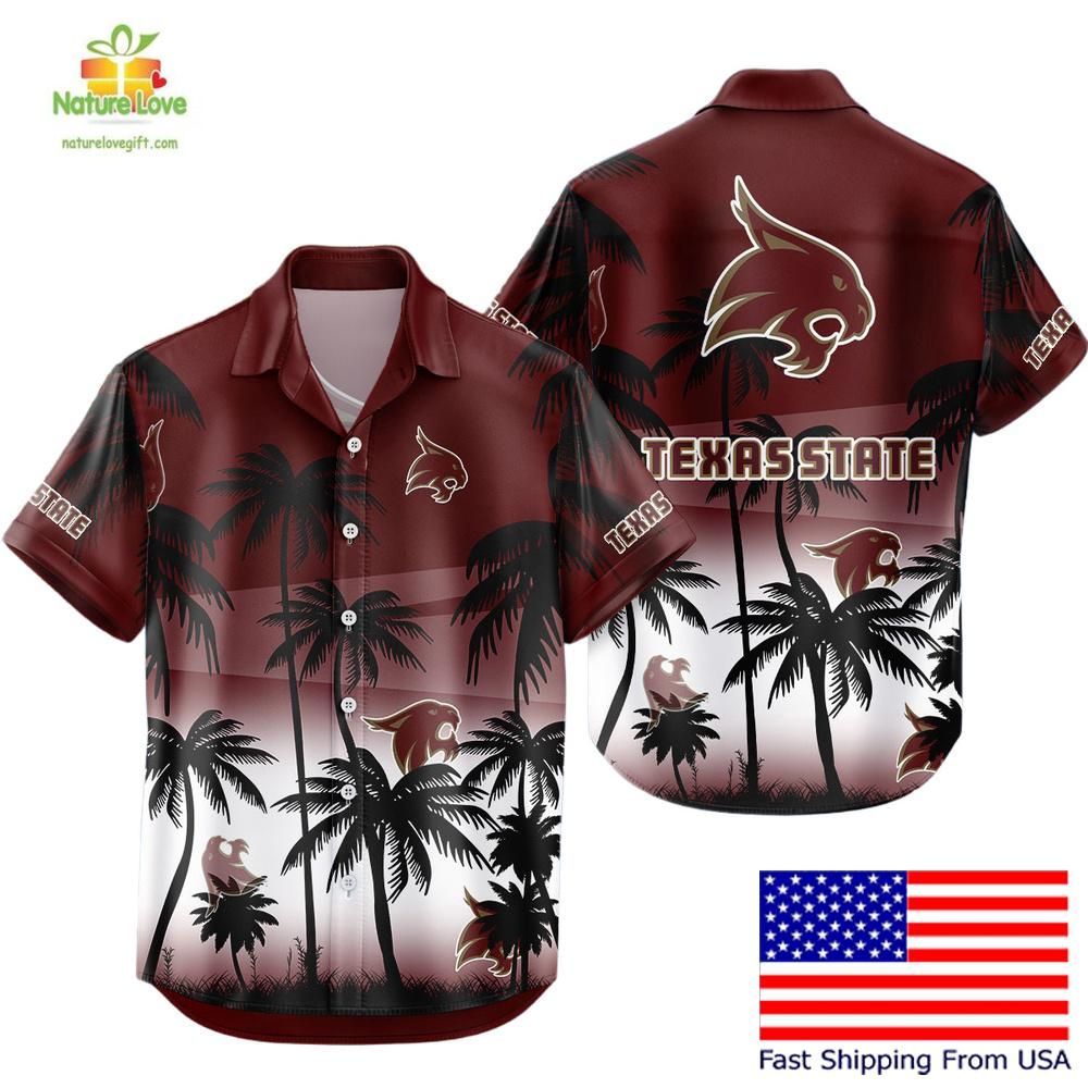 Texas State Bobcats Hawaiian Coconut Forest Tropical - Adult & Kids T-Shirts, Sweatshirts & Hoodies apparel design preview 1