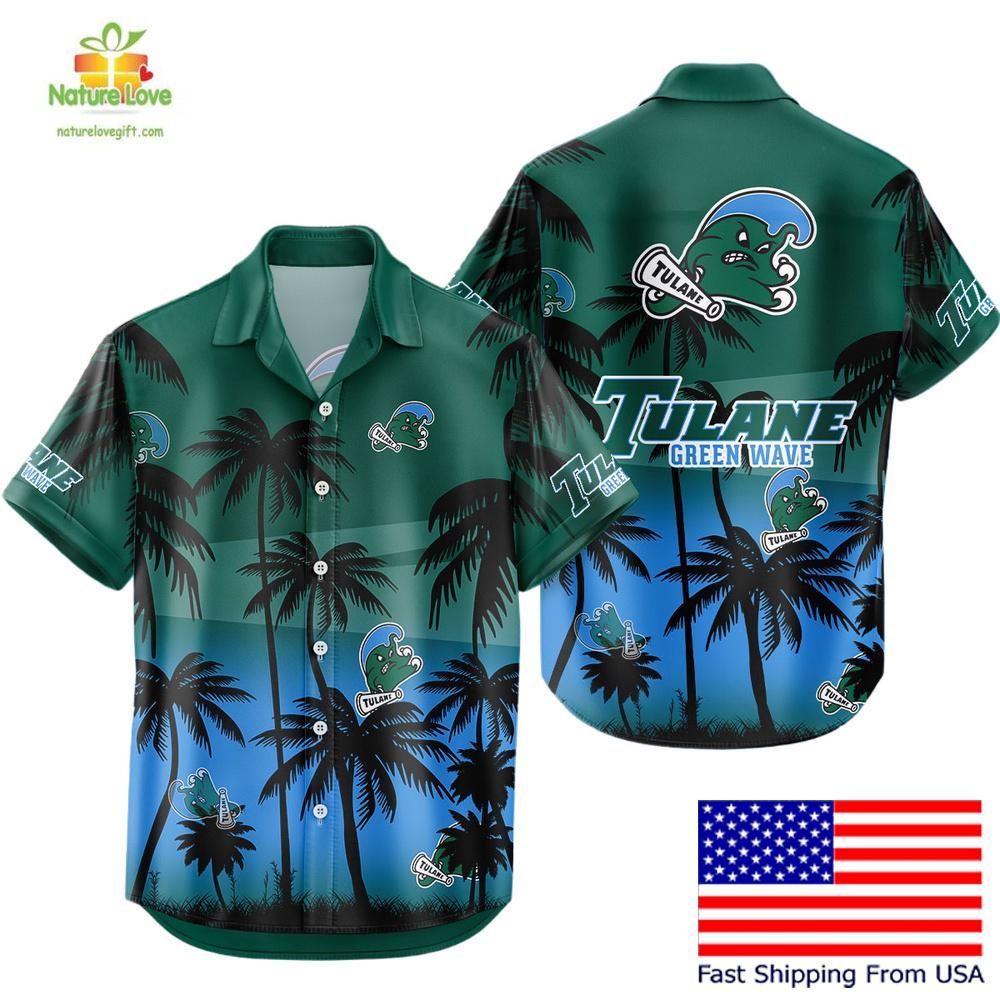 Tulane Green Wave Hawaiian NCAA Tropical Coconut Fan - Adult & Kids T-Shirts, Sweatshirts & Hoodies apparel design preview 1