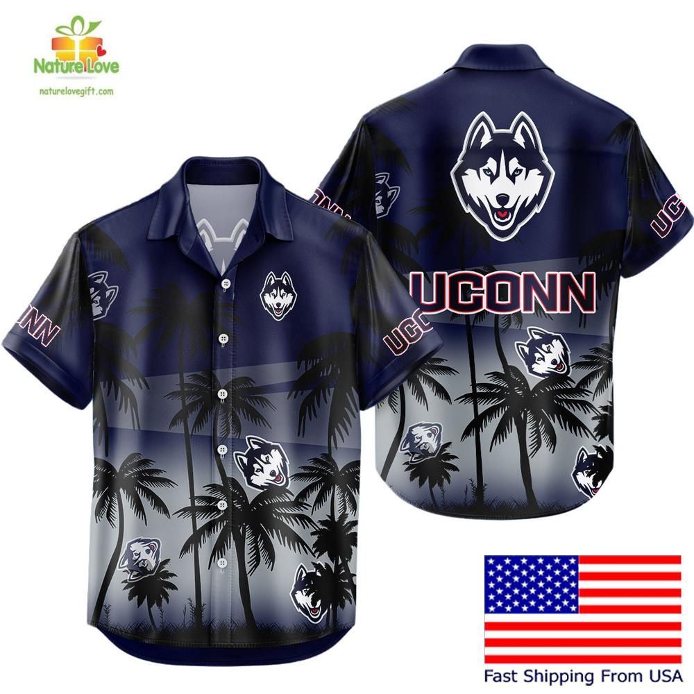 UConn Huskies Hawaiian Tropical Coconut Forest Fan - Adult & Kids T-Shirts, Sweatshirts & Hoodies apparel design preview 1