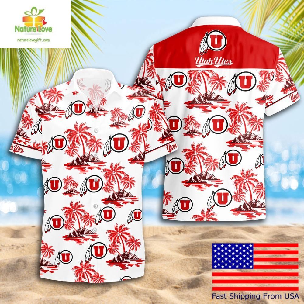 Utah Utes Hawaiian NCAA Coconut Tree Logo Summer - Adult & Kids T-Shirts, Sweatshirts & Hoodies apparel design preview 1
