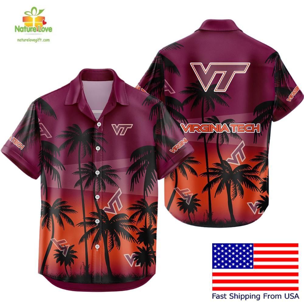 Virginia Tech Hokies Hawaiian Coconut Forest Tropical - Adult & Kids T-Shirts, Sweatshirts & Hoodies apparel design preview 1