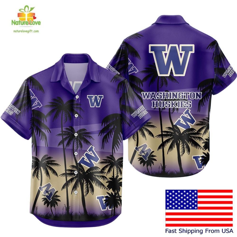 Washington Huskies Hawaiian Coconut Forest Tropical - Adult & Kids T-Shirts, Sweatshirts & Hoodies apparel design preview 1