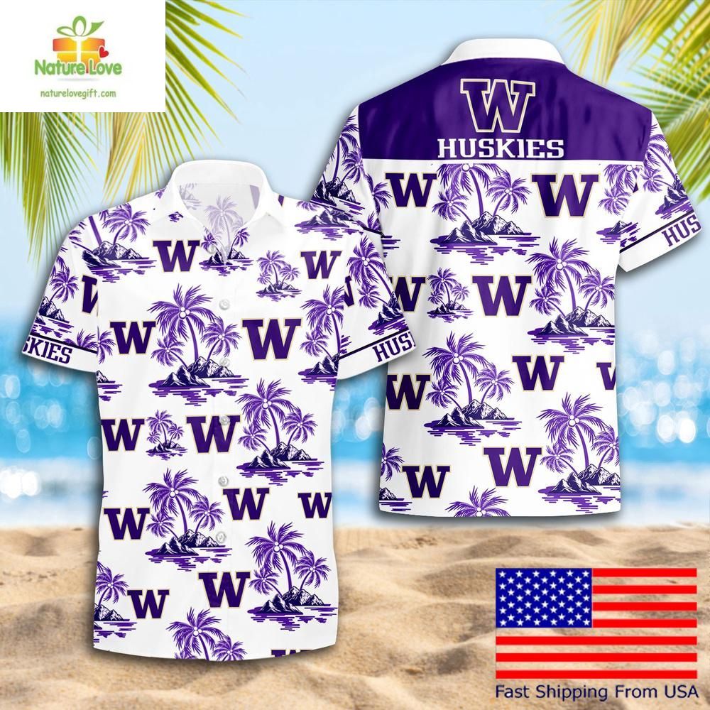 Washington Huskies Hawaiian NCAA Coconut Tree Logo - Adult & Kids T-Shirts, Sweatshirts & Hoodies apparel design preview 1