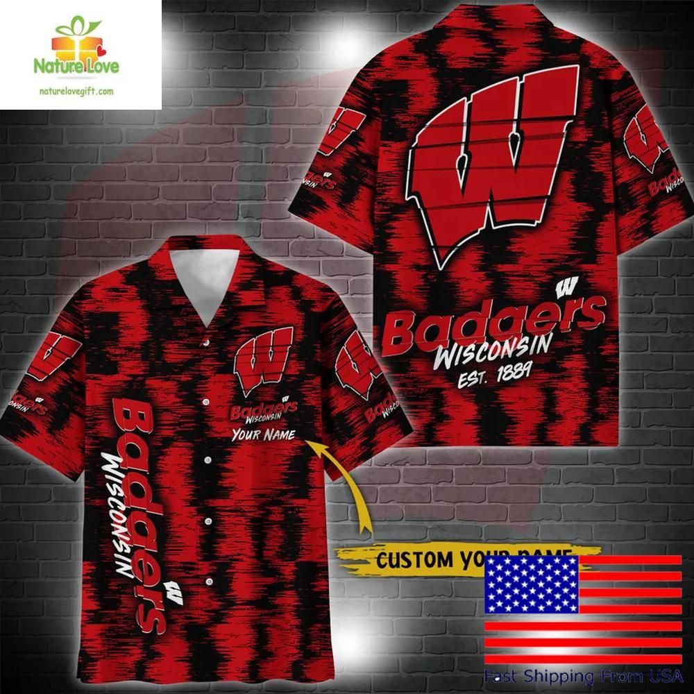 Wisconsin Badgers NCAA Hawaiian Custom Ikat Design - Adult & Kids T-Shirts, Sweatshirts & Hoodies apparel design preview 1