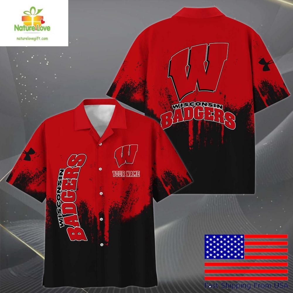 Wisconsin Badgers Hawaiian Paint Splatter Design - Adult & Kids T-Shirts, Sweatshirts & Hoodies apparel design preview 1