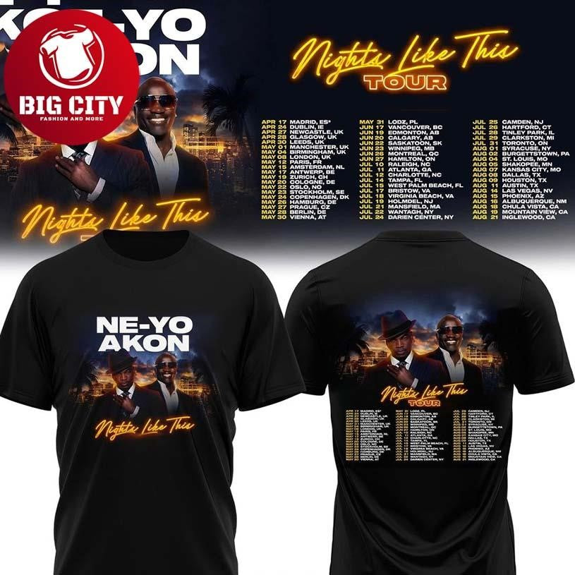 NE-YO &amp; AKON Nights Like This Tour 2026 Two Sided - Adult & Kids T-Shirts, Sweatshirts & Hoodies apparel design preview 1