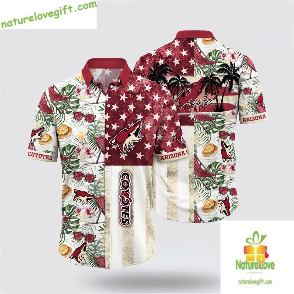 Arizona Coyotes Hawaiian with Tropical Hat and - Adult & Kids T-Shirts, Sweatshirts & Hoodies apparel design preview 1