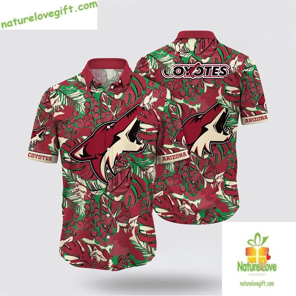 Arizona Coyotes Hawaiian Tropical Leaf Summer - Adult & Kids T-Shirts, Sweatshirts & Hoodies apparel design preview 1