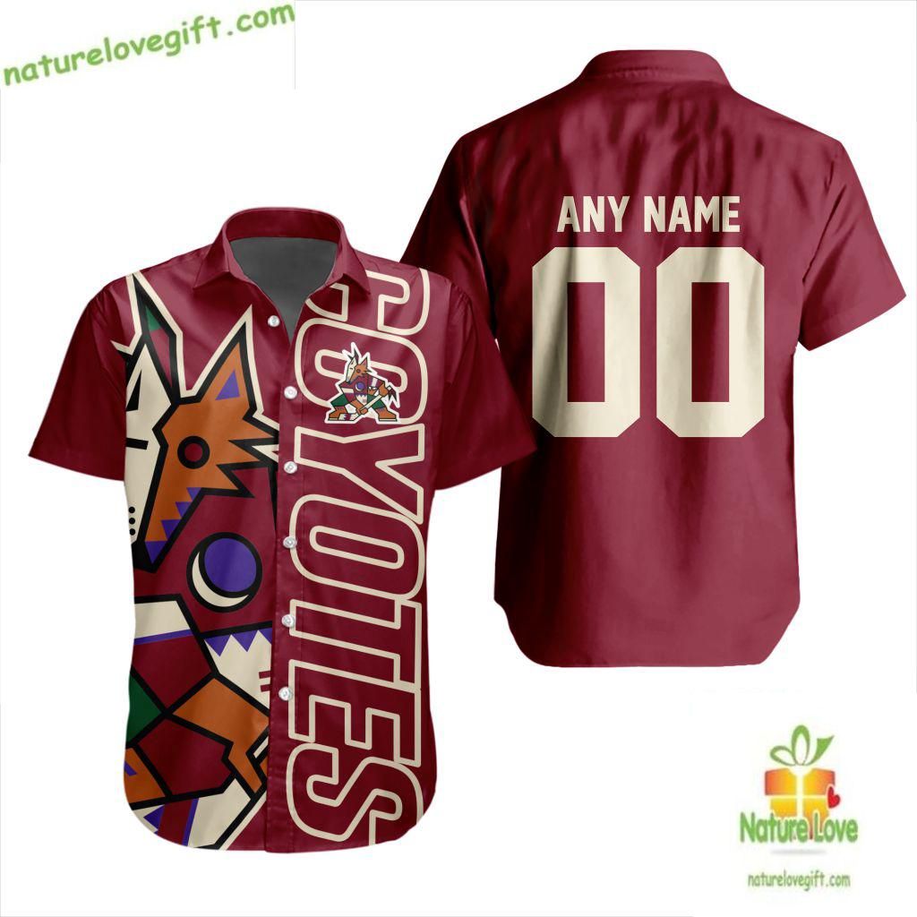 Arizona Coyotes Hawaiian Hockey Team Aloha Button Up - Adult & Kids T-Shirts, Sweatshirts & Hoodies apparel design preview 1