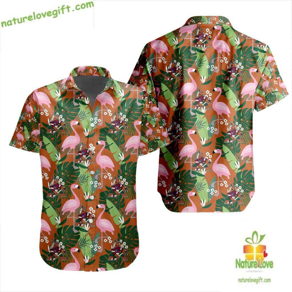 Arizona Coyotes Hawaiian Flamingo Button Up - Adult & Kids T-Shirts, Sweatshirts & Hoodies apparel design preview 1