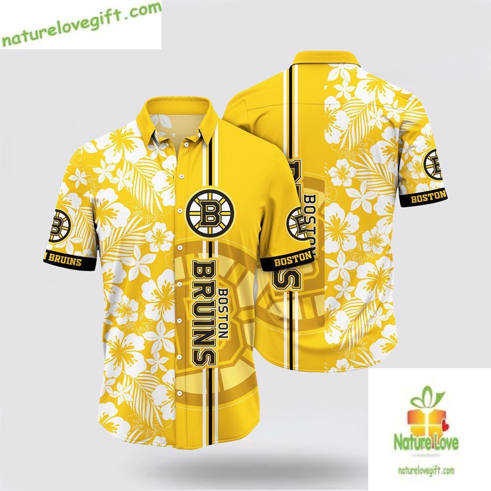 Boston Bruins Hawaiian Tropical Apricot Blossom - Adult & Kids T-Shirts, Sweatshirts & Hoodies apparel design preview 1