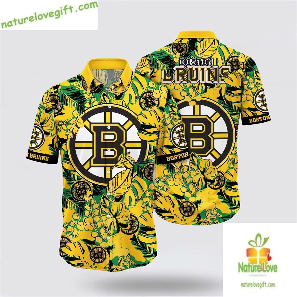 Boston Bruins Tropical Leaf Hawaiian Summer Casual - Adult & Kids T-Shirts, Sweatshirts & Hoodies apparel design preview 1
