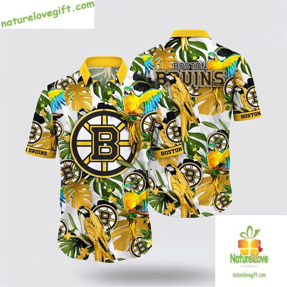 Boston Bruins Tropical Parrot Hawaiian Aloha Summer - Adult & Kids T-Shirts, Sweatshirts & Hoodies apparel design preview 1