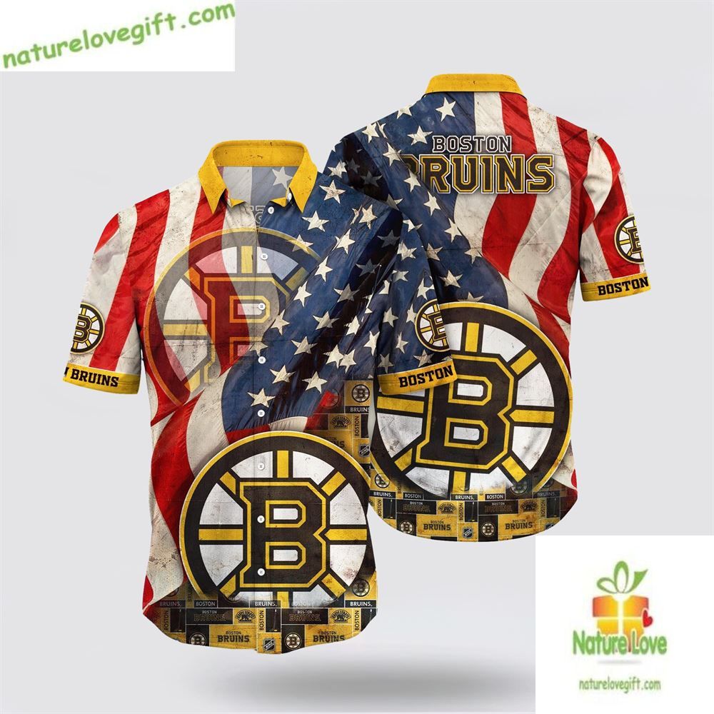 Boston Bruins Hawaiian American Flag Aloha for Summer - Adult & Kids T-Shirts, Sweatshirts & Hoodies apparel design preview 1